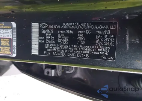 2024 Hyundai Tucson Sel z USA, uszkodzony, nr VIN 5NMJBCDE6RH324315